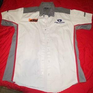 Polaris Men's White and Gray Casual Button Down Shirt
